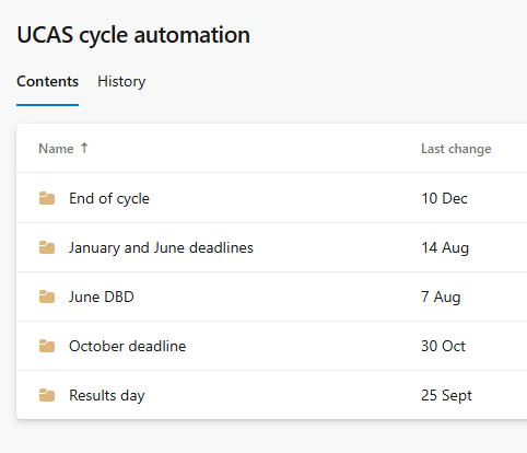 A screenshot of Azure Devops folder with folders for individual timepoints.
