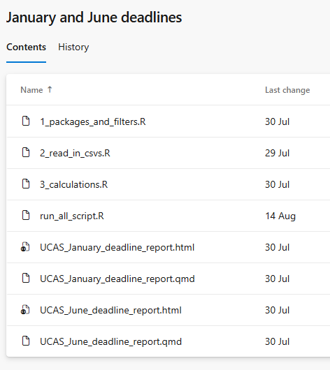 A screenshot of example scripts for January and June deadline analysis, showing standard code structure.