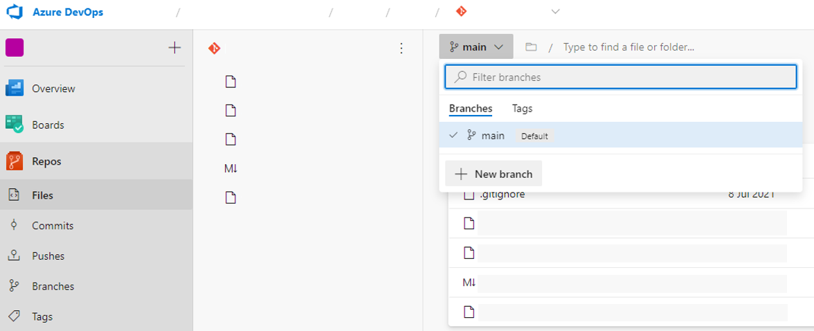 Creating a new branch in DevOps