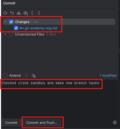 Highlighting the Commit and Push button in the Commit pop up window that appears after following the steps in recoding changes part of this guide.